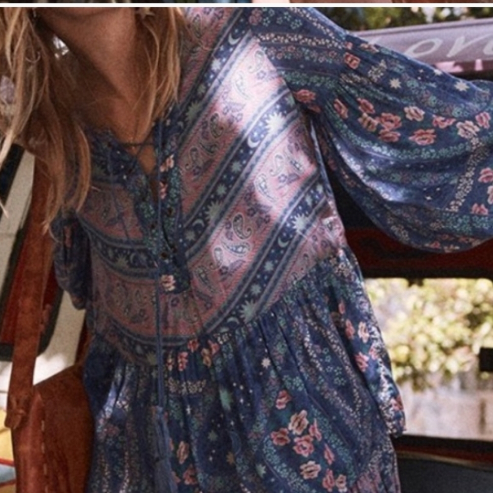 FIRM, no bundle discounts. NWT Spell & the Gypsy City Lights Blouse Indigo - Picture 2 of 3